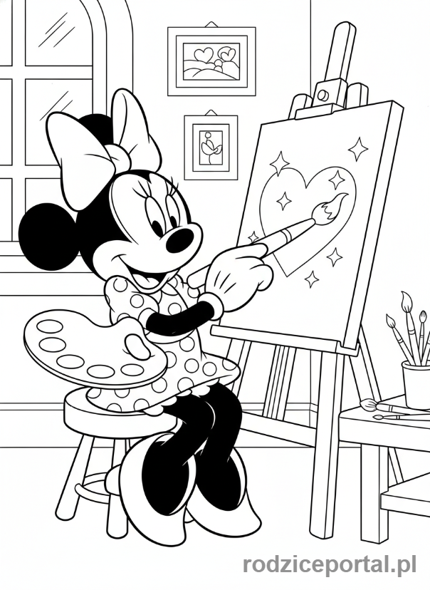 Kolorowanka Myszka Minnie - Minnie maluje obraz