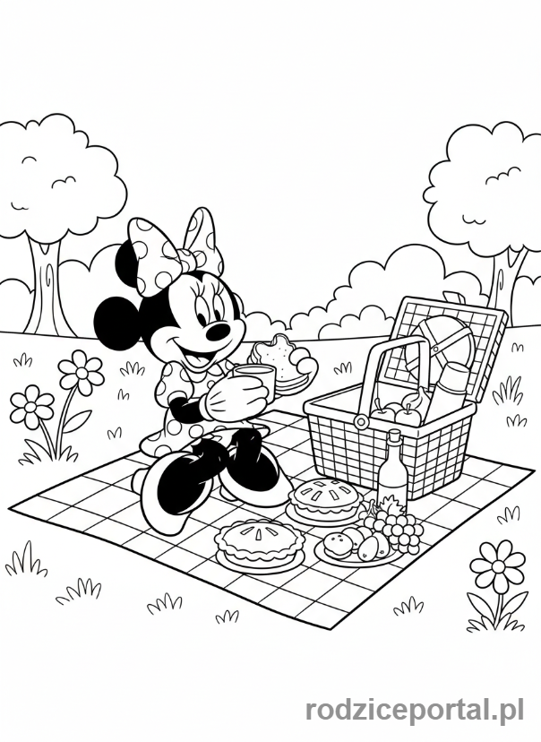 Kolorowanka Myszka Minnie - Minnie na pikniku