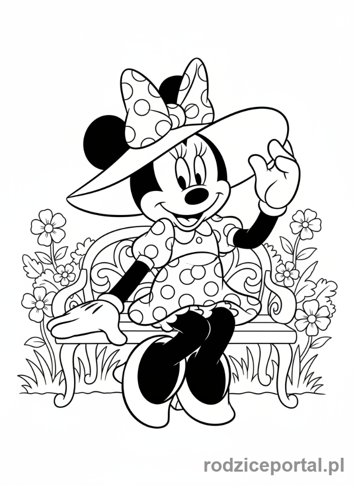 Kolorowanka Myszka Minnie - Minnie siedzi w sukience