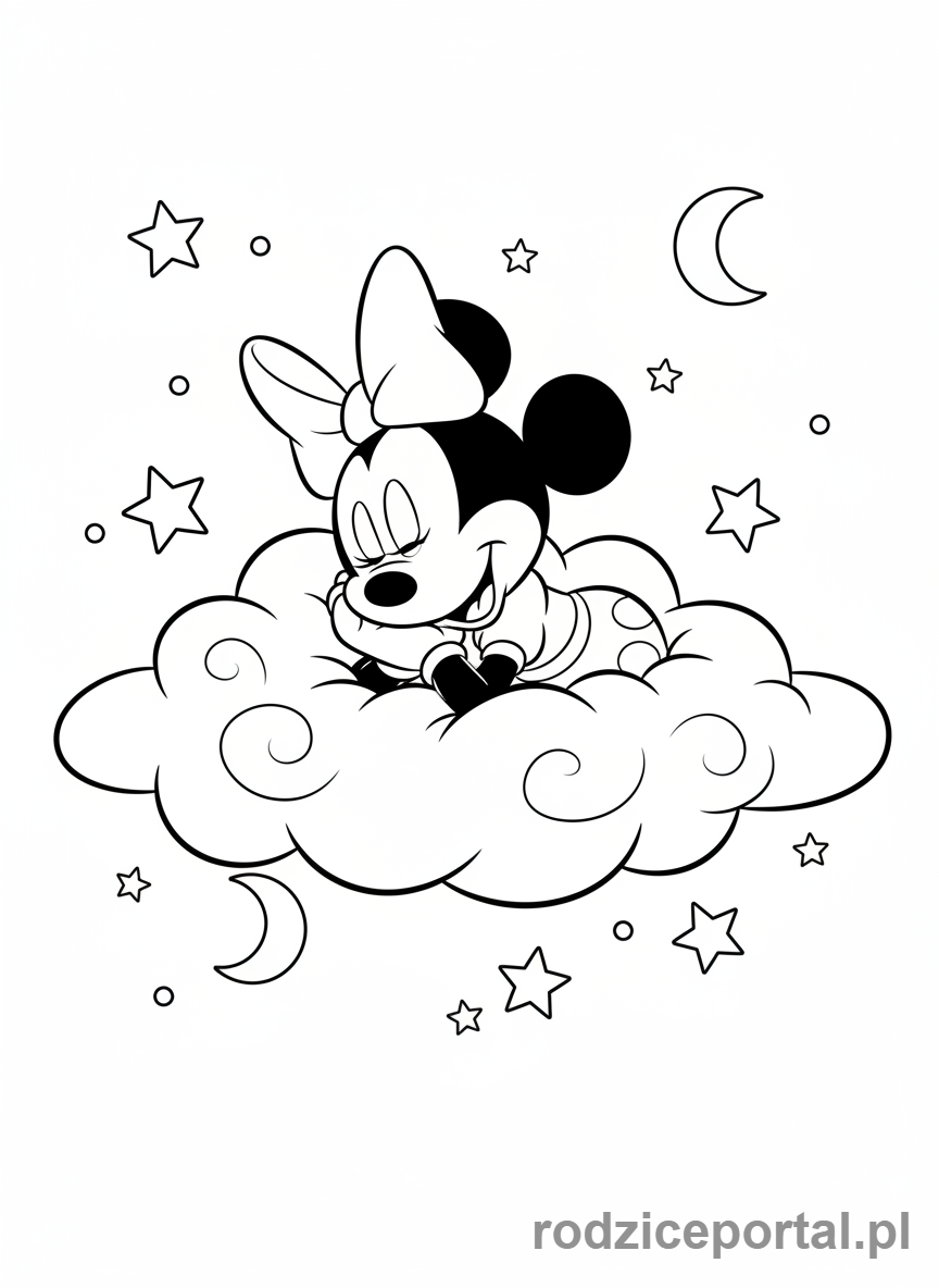 Kolorowanka Myszka Minnie - Minnie śpi na chmurce