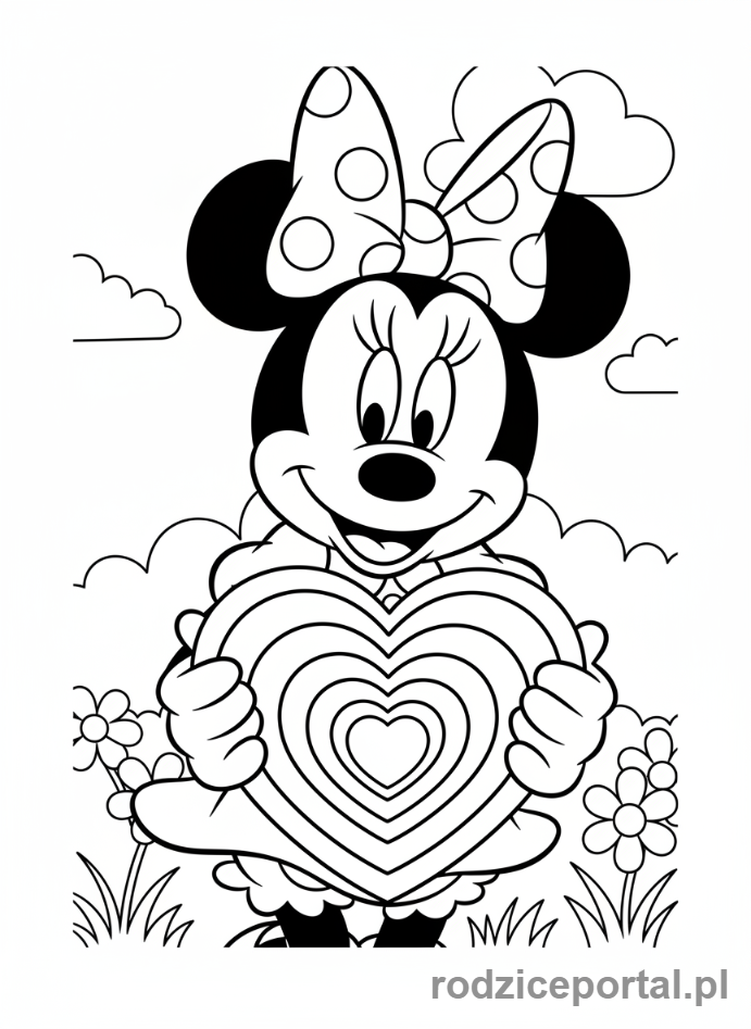 Kolorowanka Myszka Minnie - Minnie trzyma serce