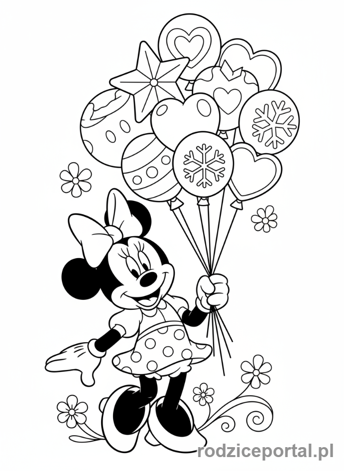 Kolorowanka Myszka Minnie - Minnie z balonami