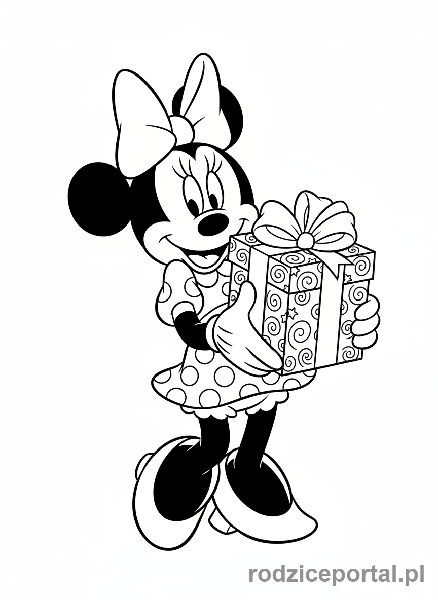Kolorowanka Myszka Minnie - Minnie z prezentem