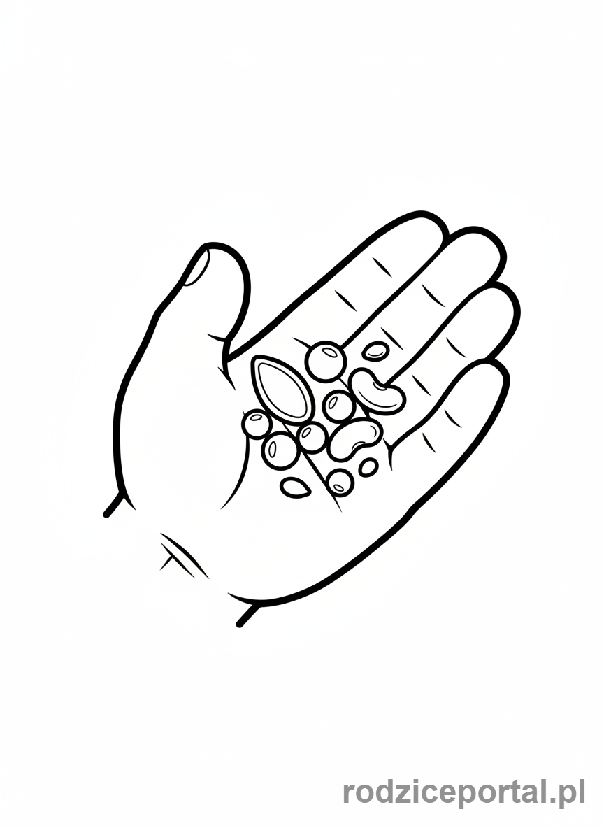 Kolorowanka Nasiona - Dłoń trzyma nasiona