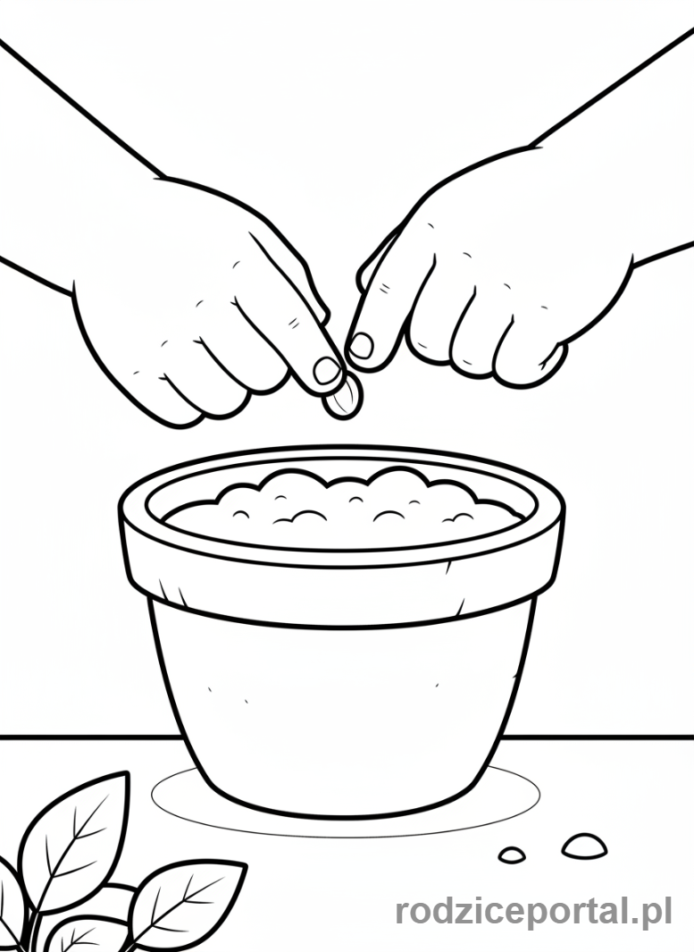 Kolorowanka Nasiona - Dziecko sadzi nasiono