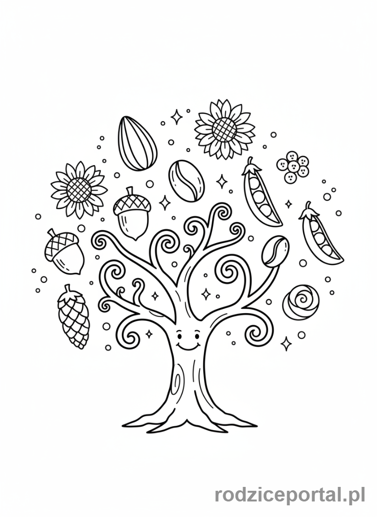 Kolorowanka Nasiona - Magiczne drzewo nasion