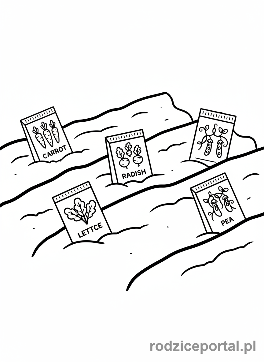 Kolorowanka Nasiona - Nasiona warzyw na grządce