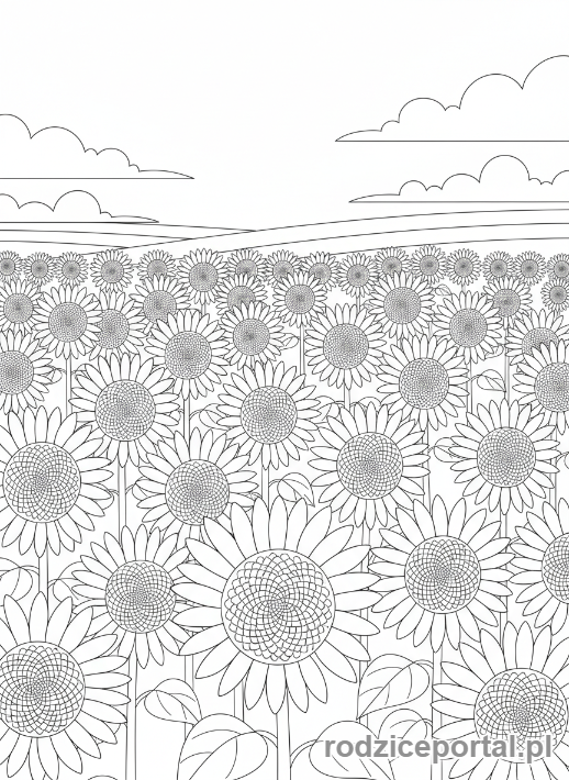 Kolorowanka Nasiona - Pole słoneczników z nasionami