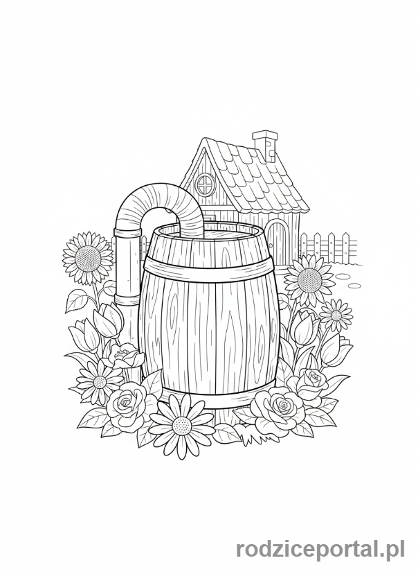 Kolorowanka Natura Ochrona - Beczka na deszczówkę