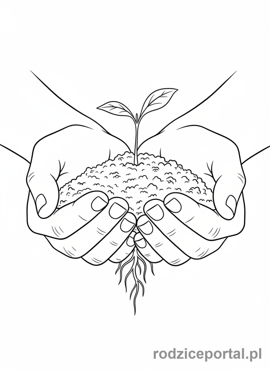 Kolorowanka Natura Ochrona - Dłoń trzyma sadzonkę