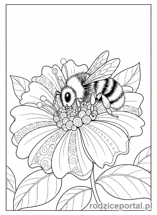 Kolorowanka Natura Ochrona - Pszczoła na kwiecie