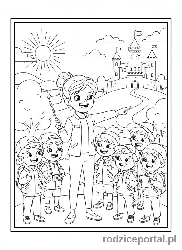 Kolorowanka Nauczyciel - Nauczyciel na wycieczce