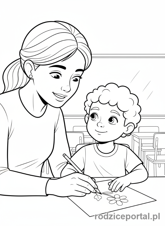 Kolorowanka Nauczyciel - Nauczyciel pomaga uczniowi