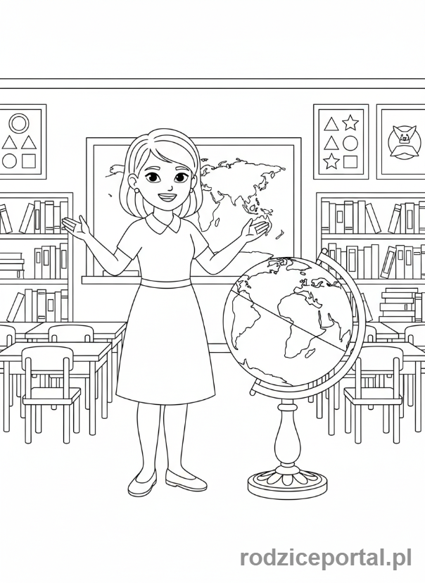 Kolorowanka Nauczyciel - Nauczyciel z globusem