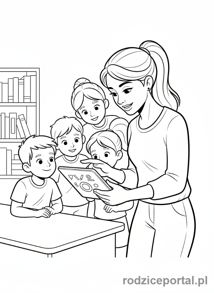 Kolorowanka Nauczyciel - Nauczyciel z tabletem