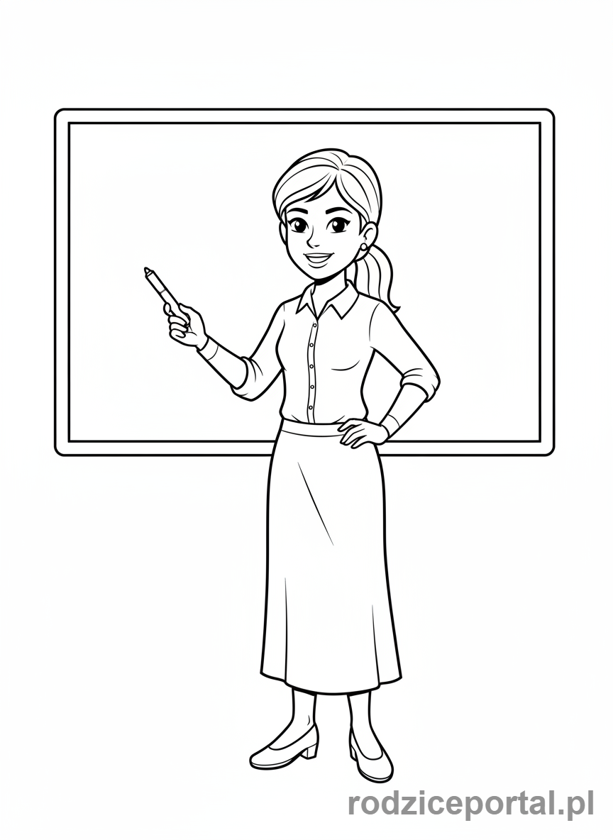 Kolorowanka Nauczyciel - Nauczycielka przy tablicy