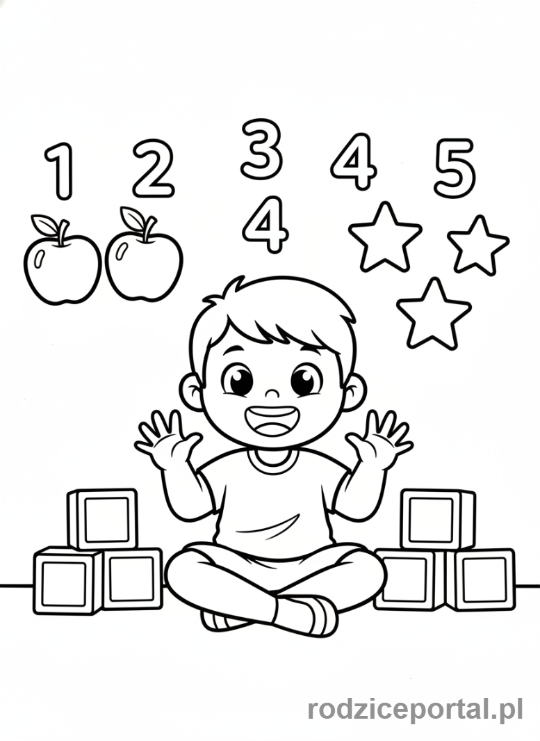 Kolorowanka Nauka Angielskiego - Dziecko liczy przedmioty