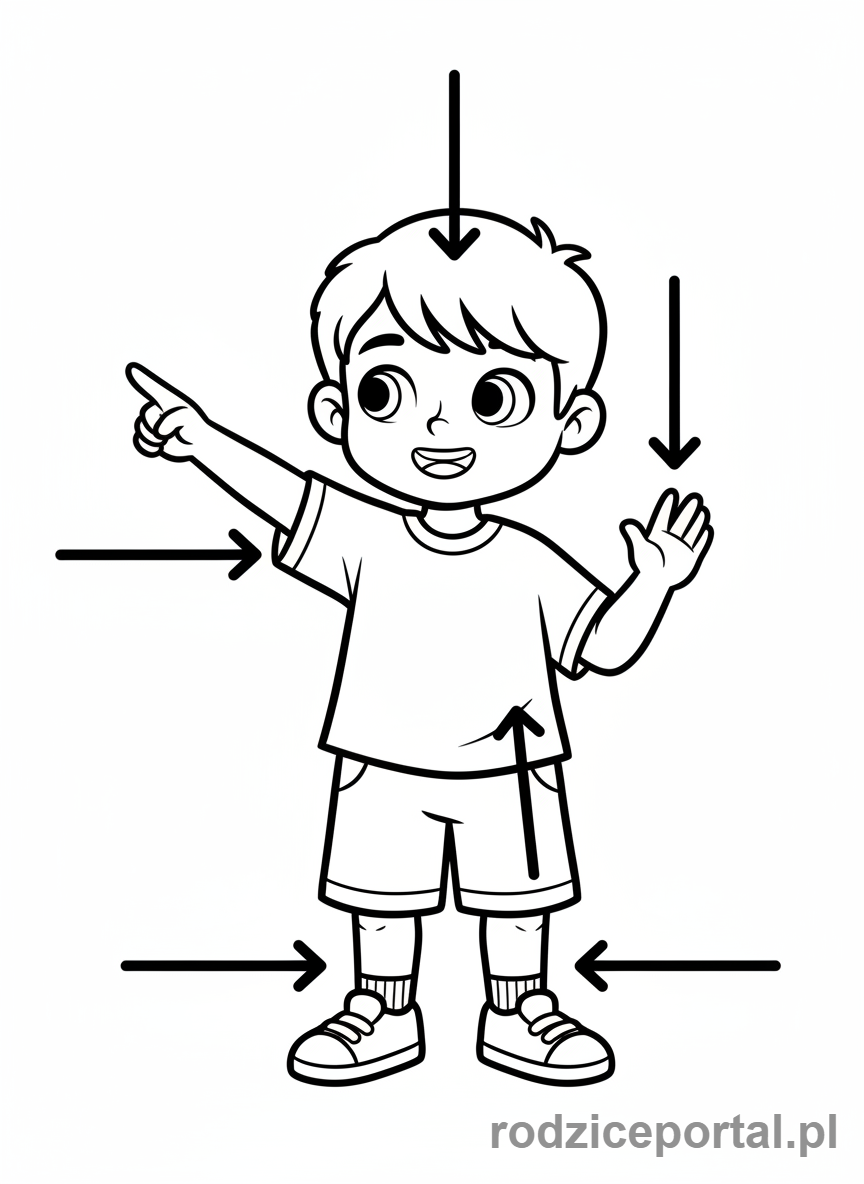 Kolorowanka Nauka Angielskiego - Dziecko pokazuje części ciała