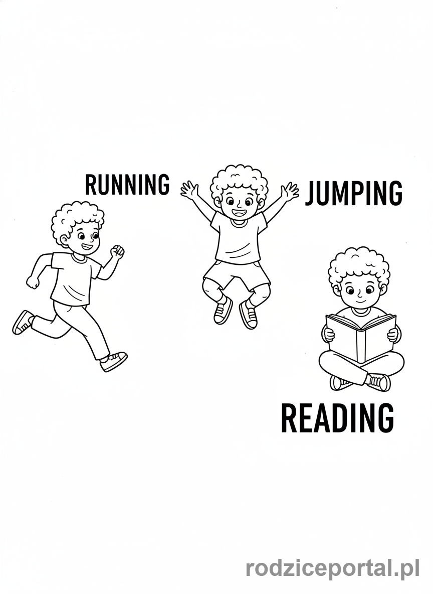 Kolorowanka Nauka Angielskiego - Dziecko wykonujące czynności