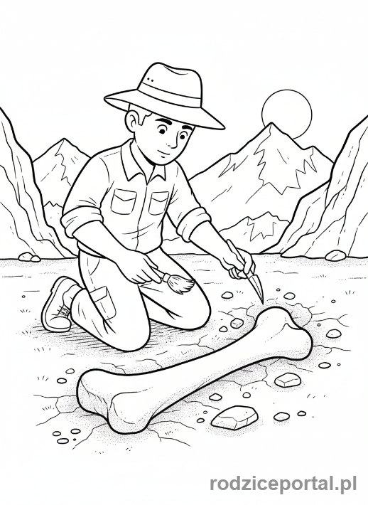 Kolorowanka Nauka - Archeolog wykopujący skamieliny