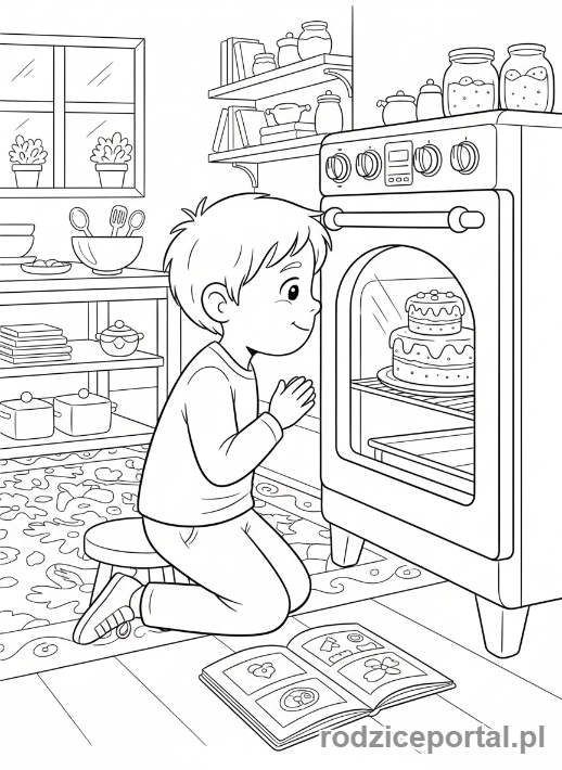 Kolorowanka Nauka Cierpliwości - Czekanie na tort