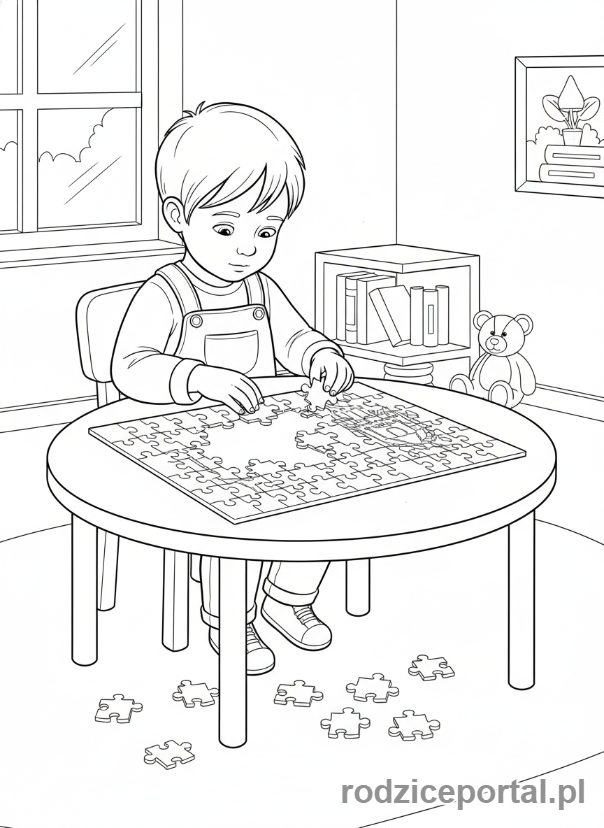 Kolorowanka Nauka Cierpliwości - Układanie puzzli