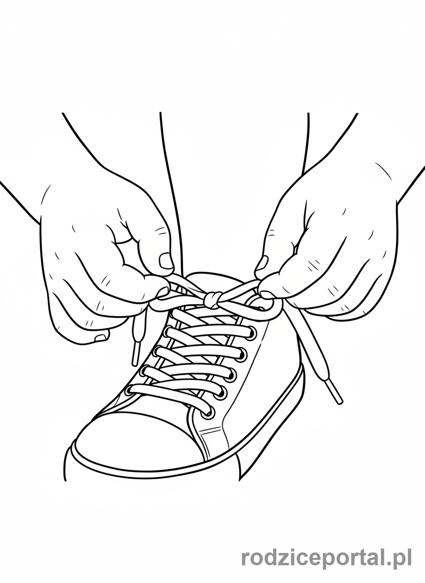Kolorowanka Nauka Cierpliwości - Wiązanie butów