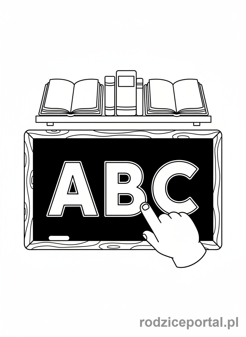 Kolorowanka Nauka Czytania - Dziecko pokazuje literki na tablicy