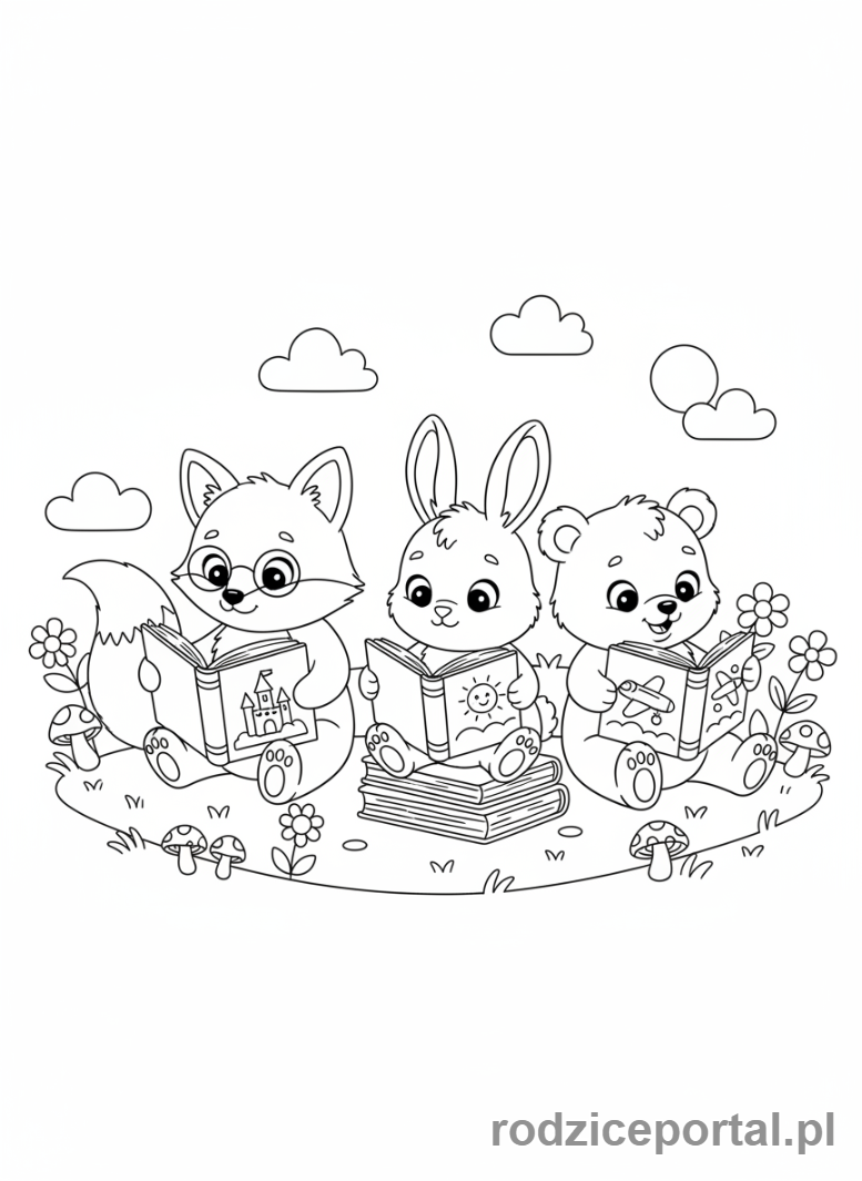 Kolorowanka Nauka Czytania - Zwierzęta czytające książki