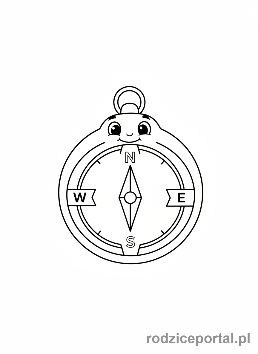 Kolorowanka Nauka Kierunków - Duży kompas z kierunkami.