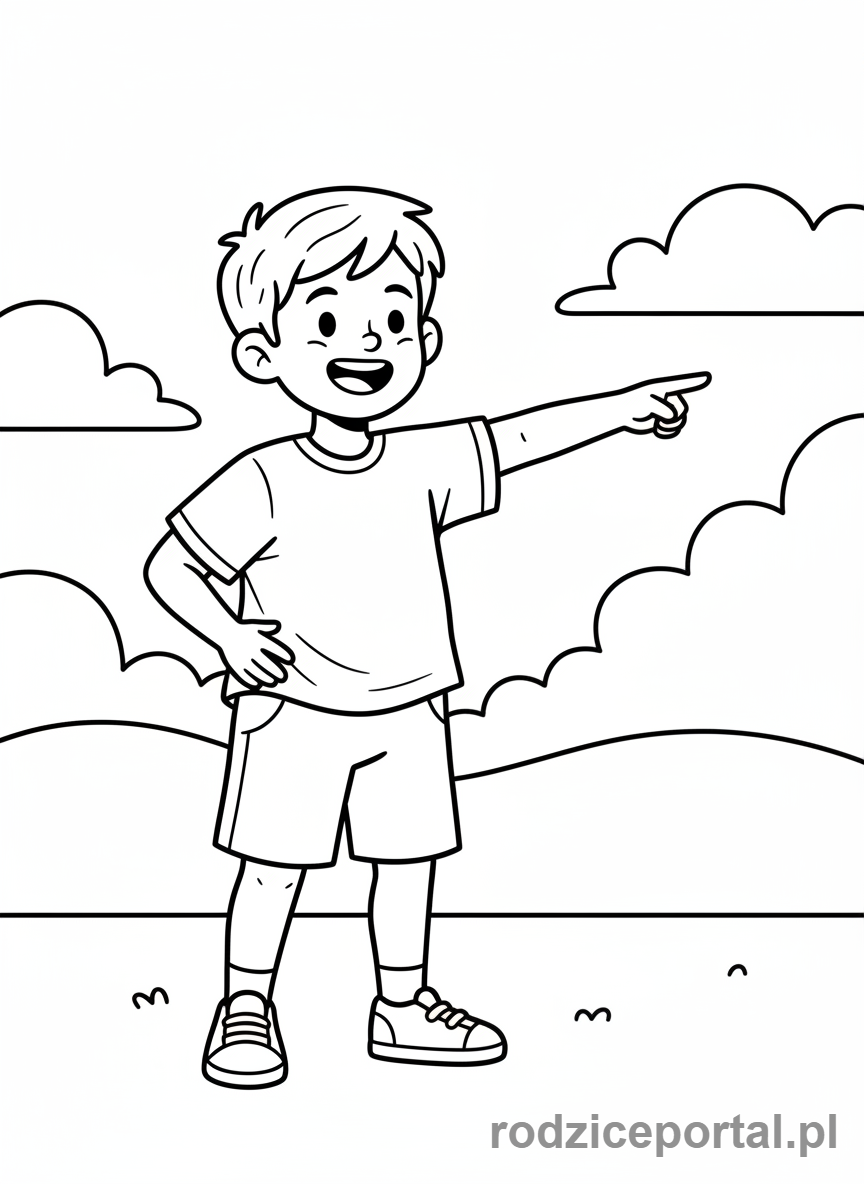 Kolorowanka Nauka Kierunków - Dziecko wskazuje prawą ręką.