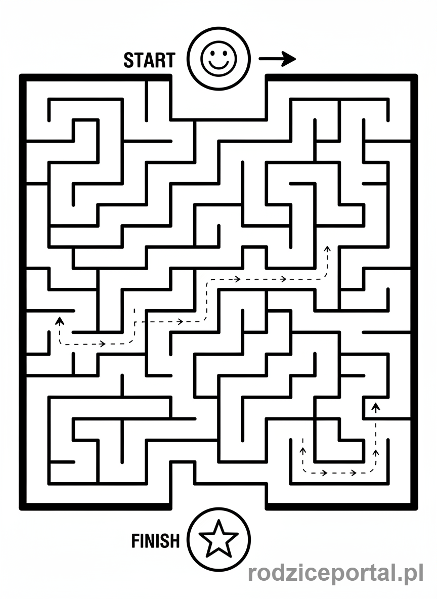 Kolorowanka Nauka Kierunków - Prosty labirynt z drogą.