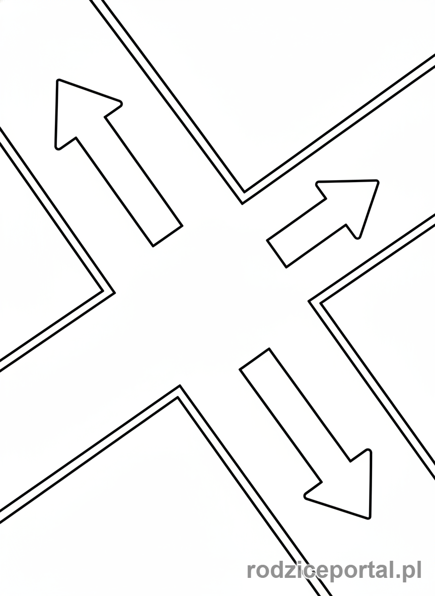 Kolorowanka Nauka Kierunków - Skrzyżowanie ze strzałkami.