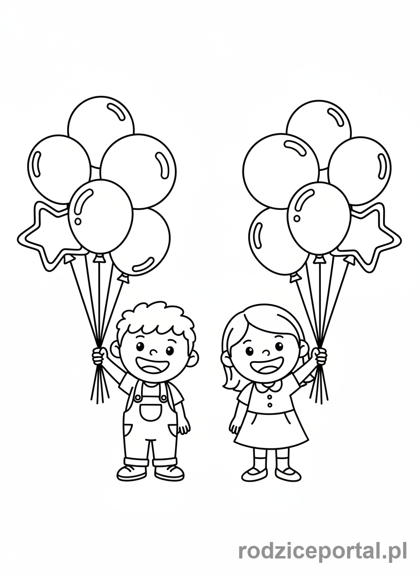 Kolorowanka Nauka Kolorów - Dzieci z Balonami
