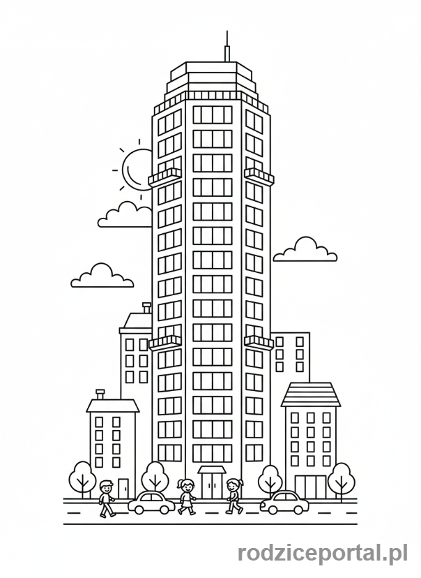 Kolorowanka Nauka Kształtów - Prostokątny wieżowiec