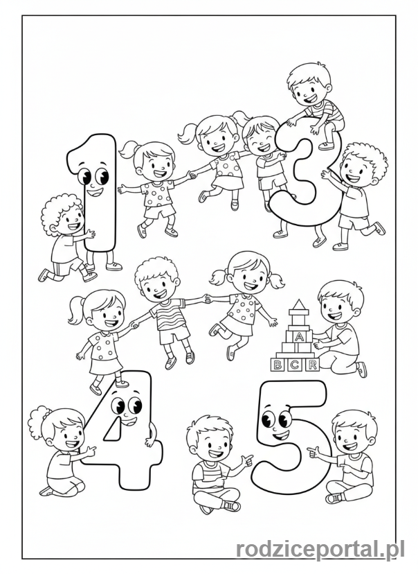 Kolorowanka Nauka Liczb - Dzieci uczące się liczyć