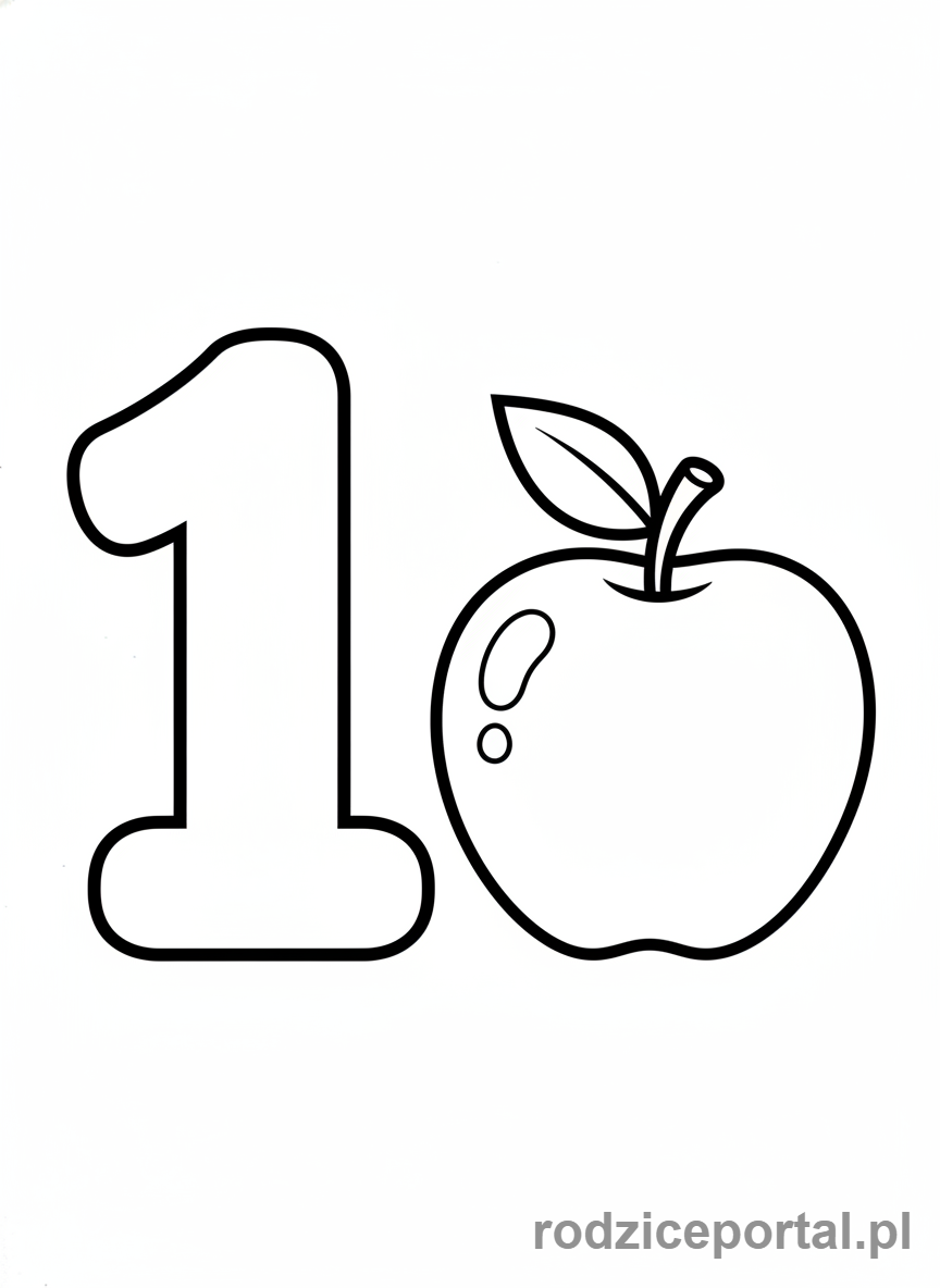 Kolorowanka Nauka Liczb - Liczba 1 i jabłko