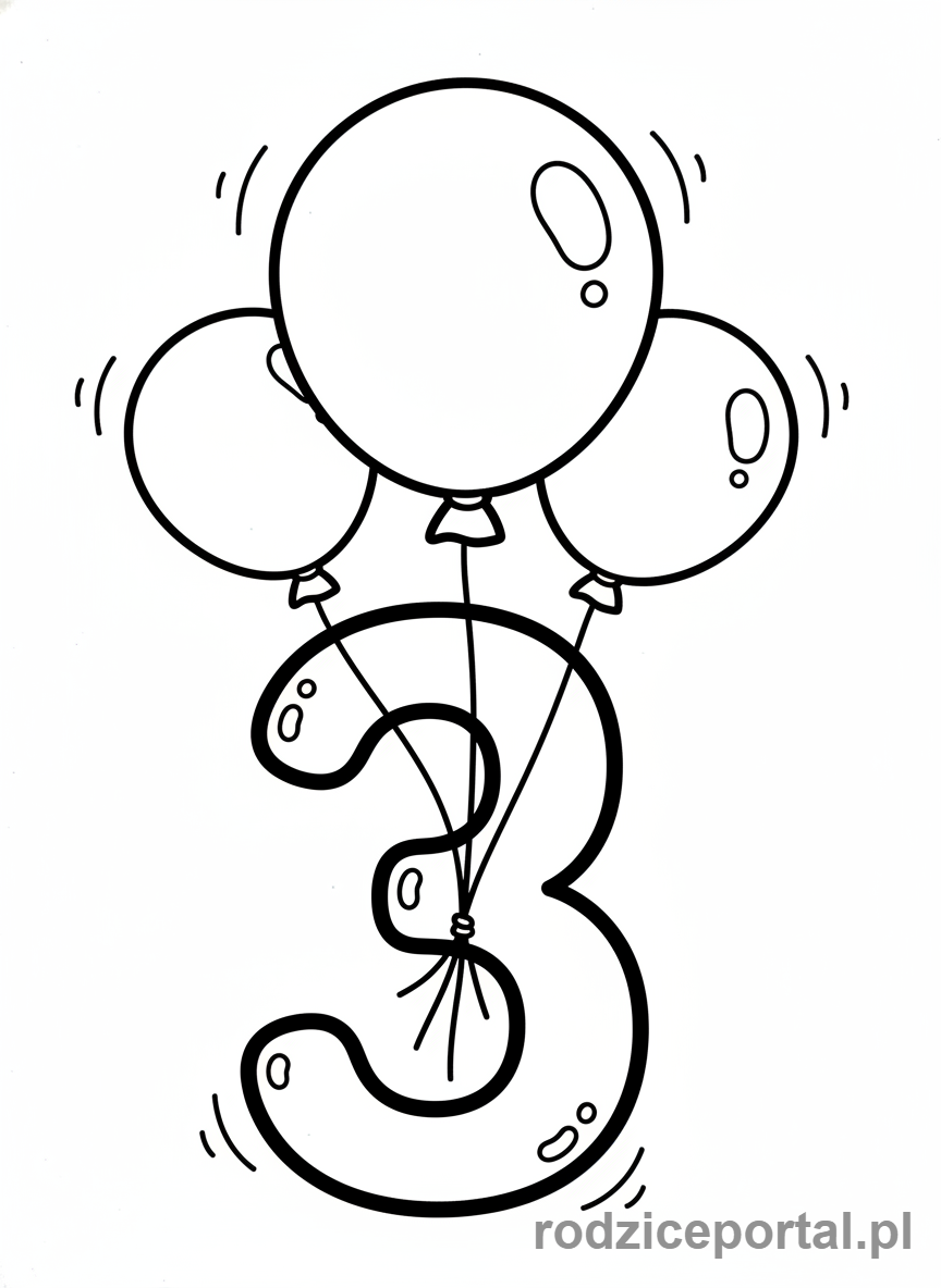 Kolorowanka Nauka Liczb - Liczba 3 i trzy balony