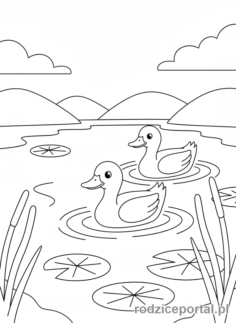 Kolorowanka Nauka Liczenia - Dwa kaczki w stawie
