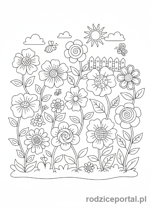 Kolorowanka Nauka Liczenia - Jedenaście kwiatów w ogrodzie
