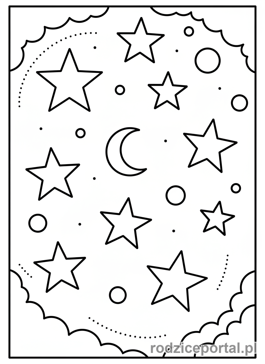 Kolorowanka Nauka Liczenia - Osiem gwiazdek na niebie
