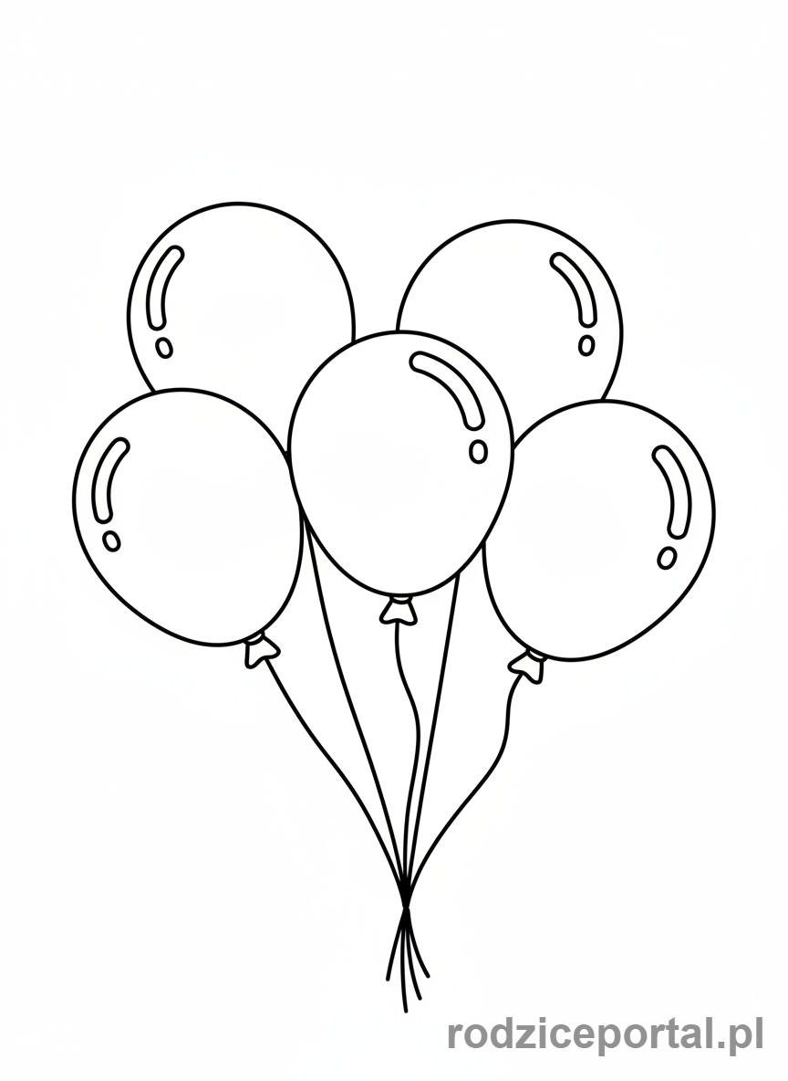 Kolorowanka Nauka Liczenia - Pięć balonów latających