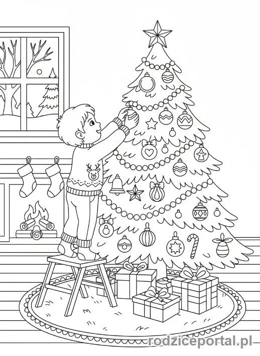 Kolorowanka Nauka Miesięcy - GrudzienChoinkaPrezenty