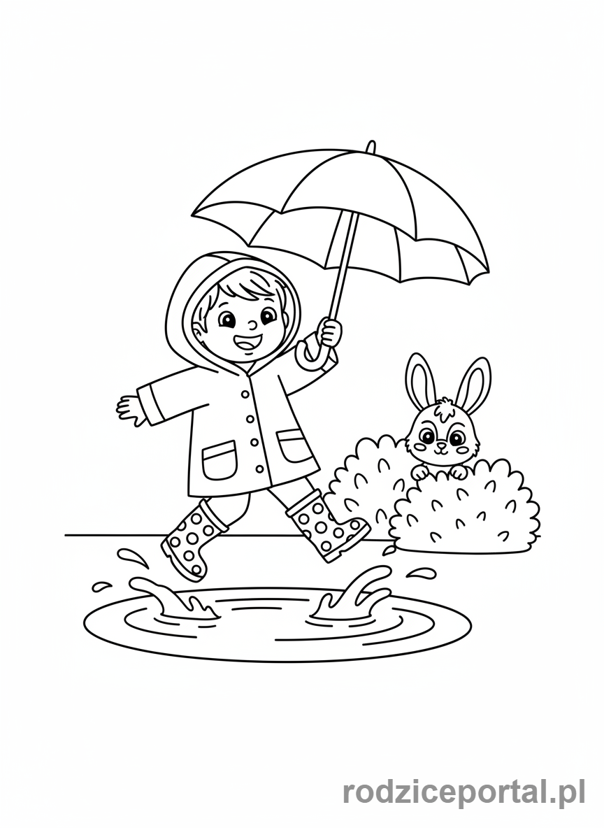 Kolorowanka Nauka Miesięcy - KwiecienDeszczZajac