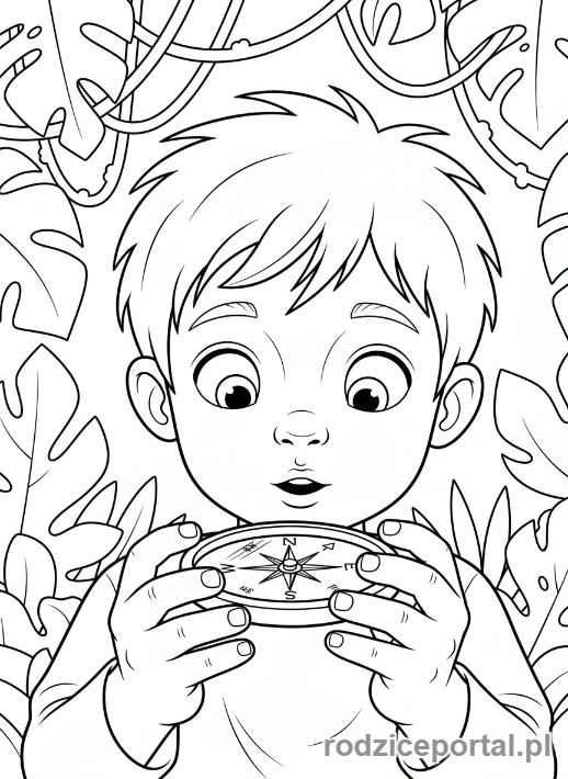 Kolorowanka Nauka Orientacji - Dziecko z kompasem w dłoni