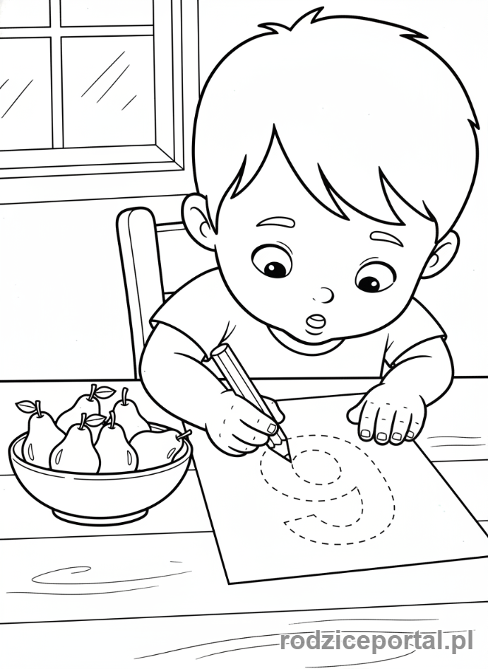 Kolorowanka Nauka Pisania Cyfr - Cyfra 9 i gruszki