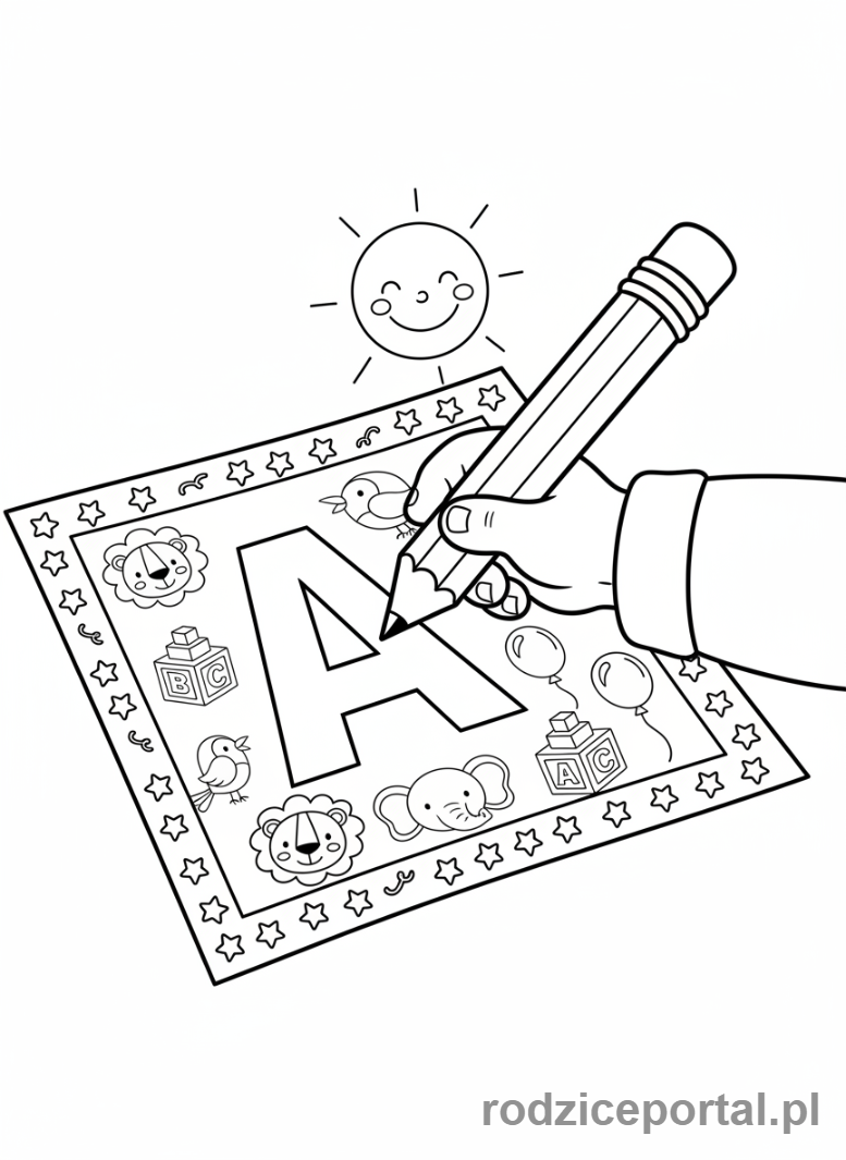 Kolorowanka Nauka Pisania Liter - Dziecko kreślące literę A
