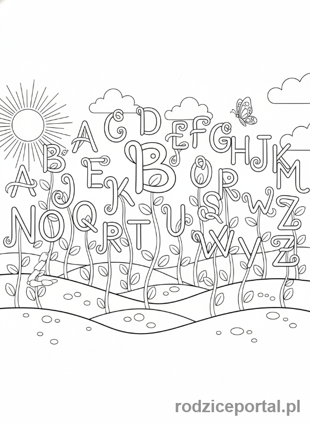 Kolorowanka Nauka Pisania Liter - Literki kwitnące jak kwiaty