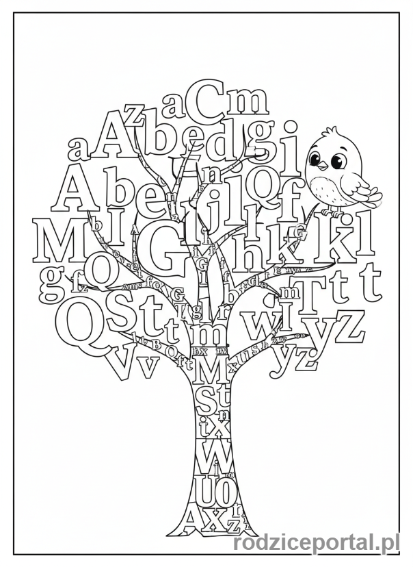 Kolorowanka Nauka Pisania Liter - Literki tworzące drzewo