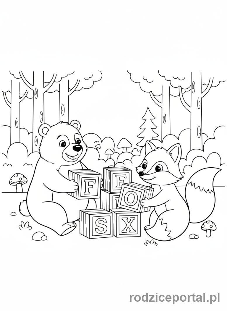 Kolorowanka Nauka Pisania Liter - Zwierzęta bawiące się literkami